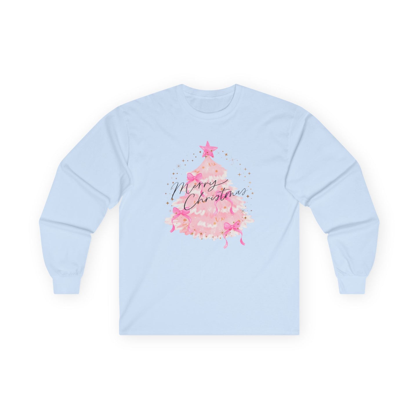 Pink Watercolor Christmas Tree Long Sleeve Tee