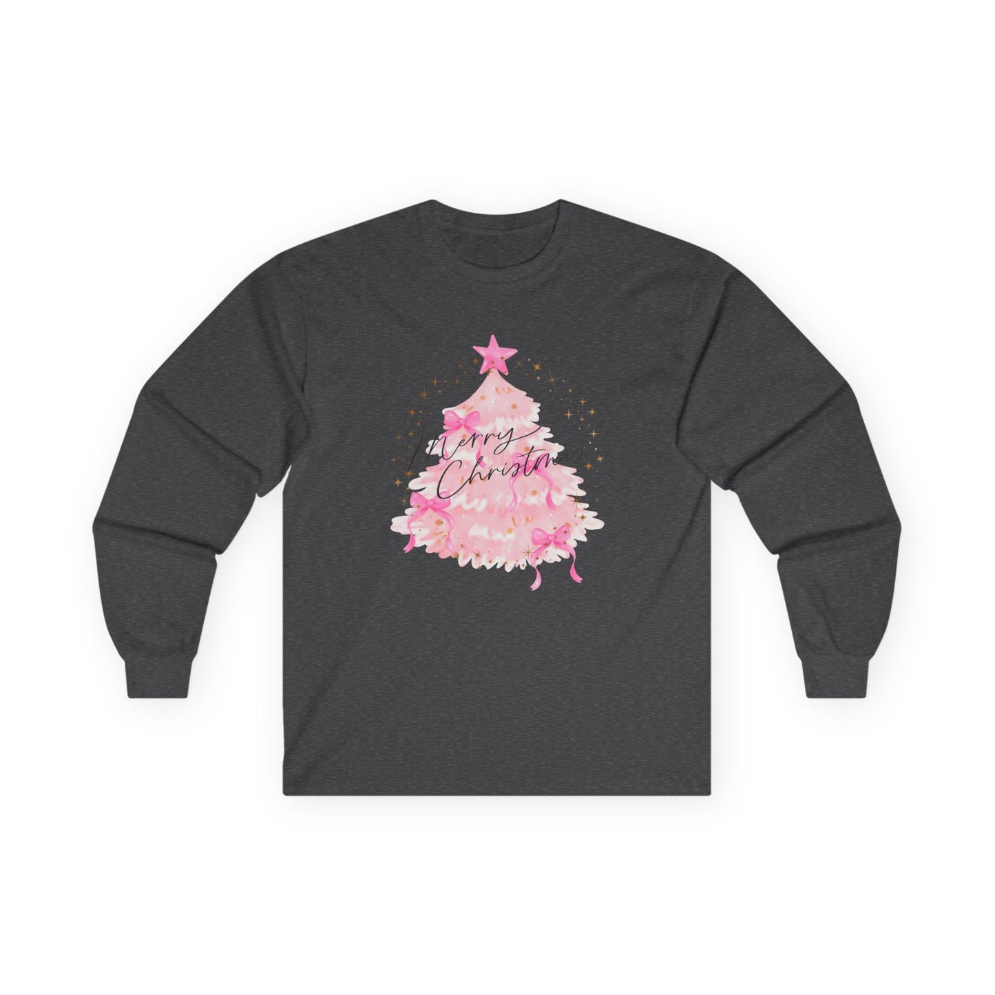 Pink Watercolor Christmas Tree Long Sleeve Tee