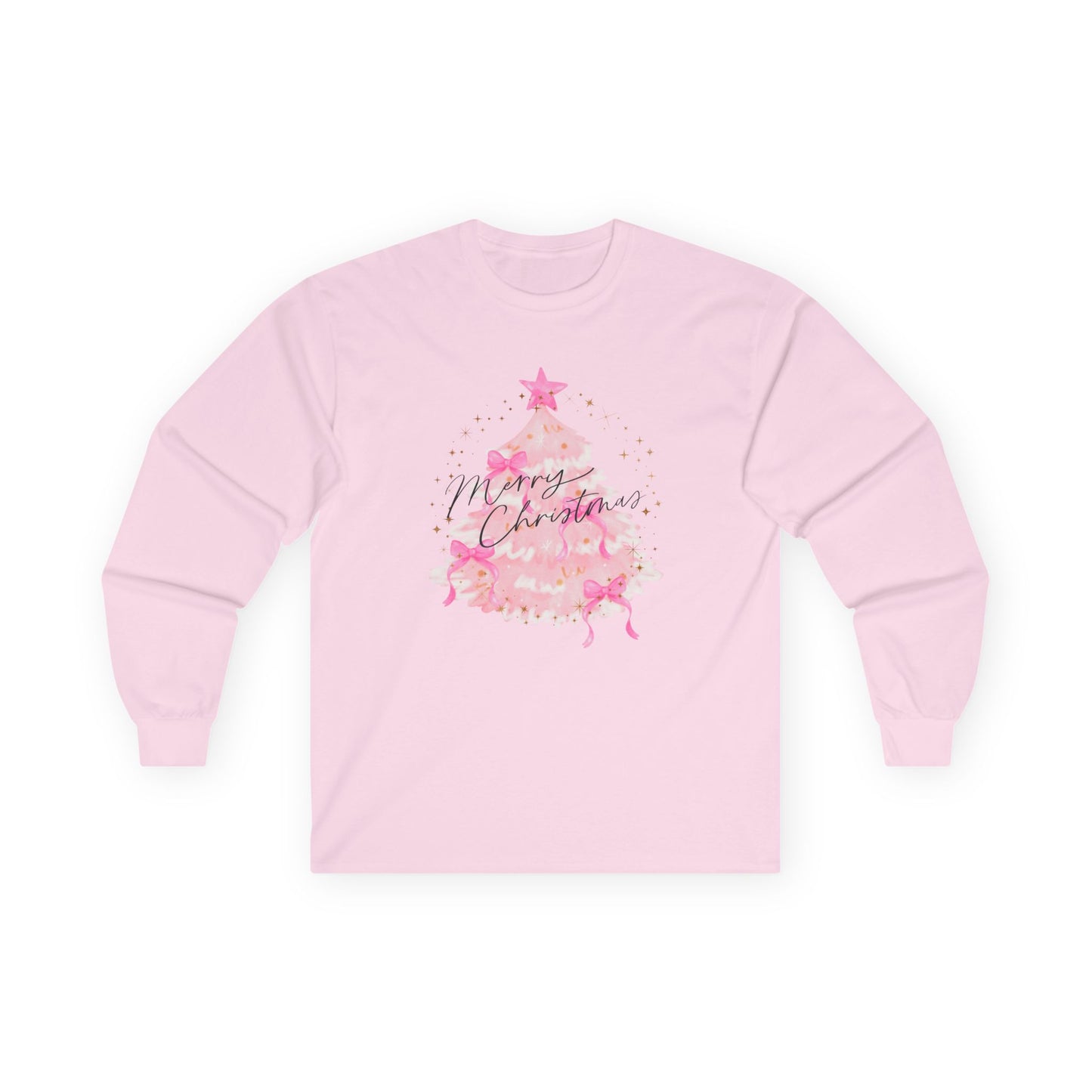 Pink Watercolor Christmas Tree Long Sleeve Tee