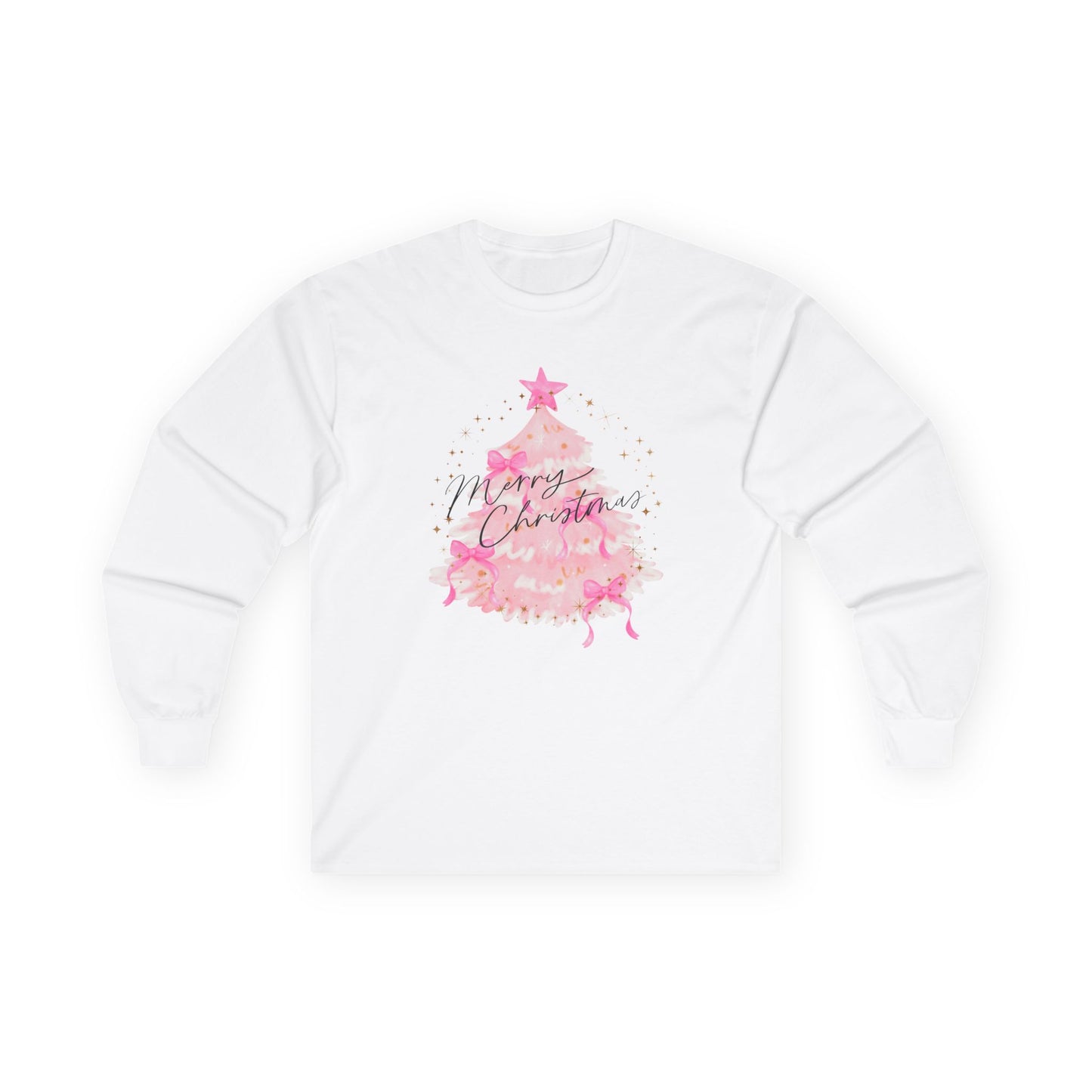 Pink Watercolor Christmas Tree Long Sleeve Tee